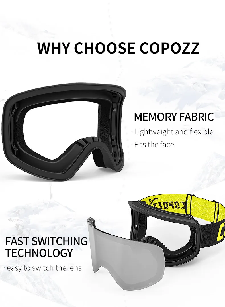 COPOZZ Zylindrische Skibrille für Männer und Frauen, Doppelschicht-Snowboardbrille für Erwachsene, Anti-Beschlag UV400 Skate-Skibrille – Detail 3