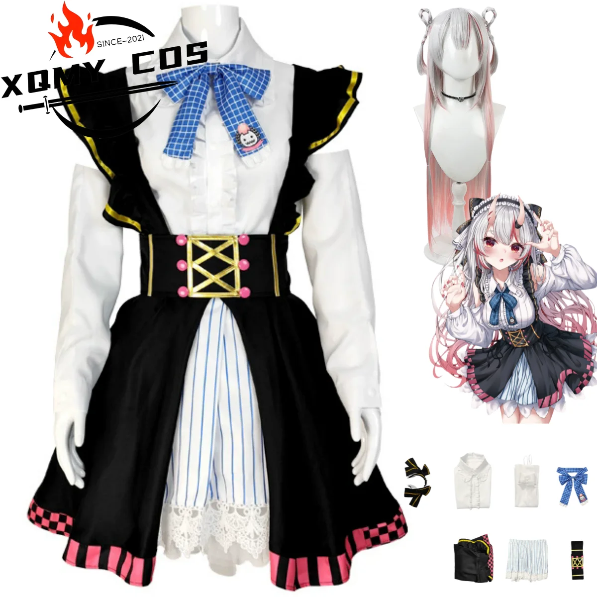 

XQAnime Virtual YouTuber Nakiri Ayame Cosplay Costume VTuber Hololive Japanese JK Uniform Shirt Skirt Wig Woman Sexy Party Suit