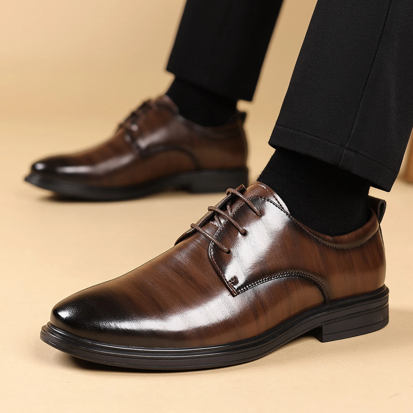 Men Genuine Leather Business Casual Shoes Soft Sole Anti-slip Wear-resistant Shoes for Middle-aged Elderly