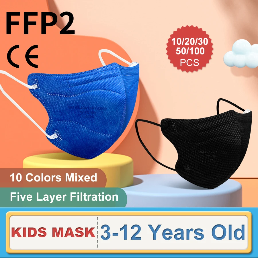 

Children Kids FFP2 Face Mask KN95 Mascarillas 3-12 CE Approve Multi Colors Layers Filters Respirator Soft Masks for Children