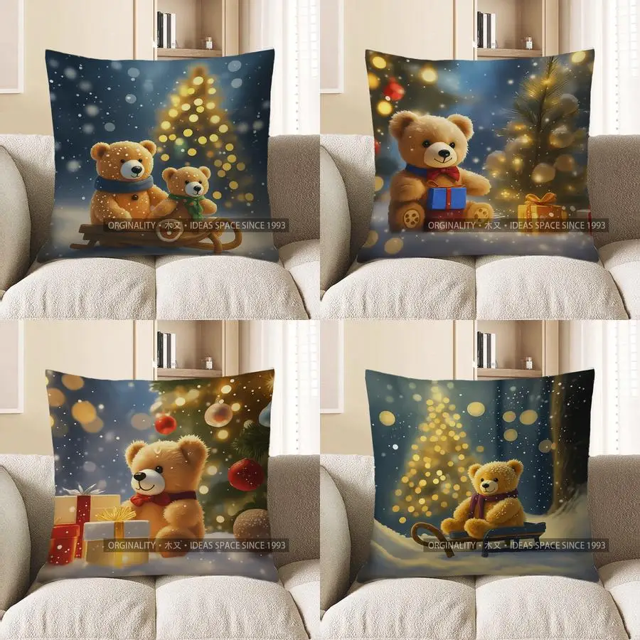 

Домашний декор, два плюшевых мишки на санках, Рождественский декор, чехол для подушки, подходит для дивана, спальни, автомобиля, наволочка