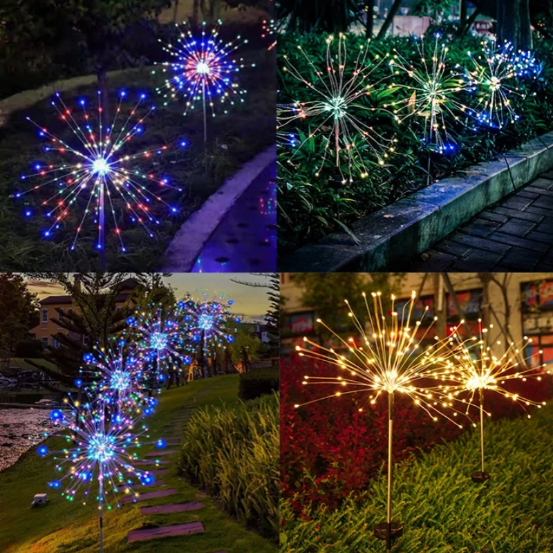 1x Solar Firework Light Outdoor Solar Garden Decorative Lights 300/400  LED Powered String DIY Stake Landscape Light for Pathway