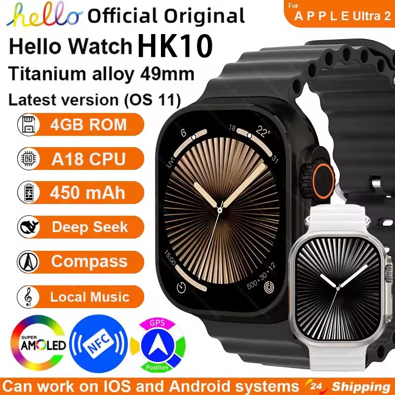 

Новые оригинальные умные часы Hello Watch HK10 Ultra 3 49 мм 4G ROM NFC GPT GPS Компас Часы Bluetooth Вызов Смарт-часы Мужчины Женщины