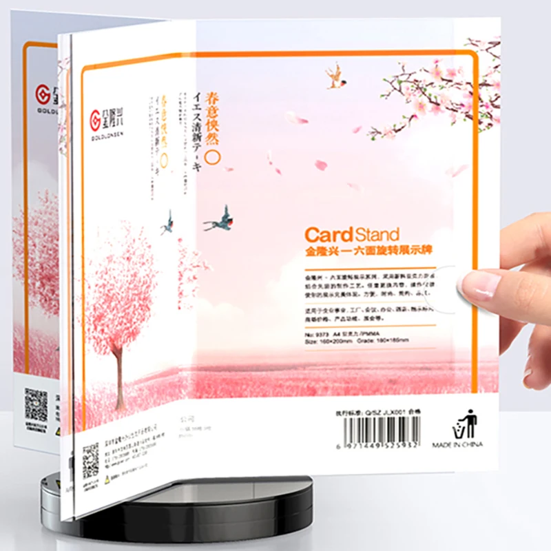 360 Degree Rotating Restaurant Menu Sign Holder Display Stand Three Side Coutertop Acrylic Table Number Poster Picture Frame