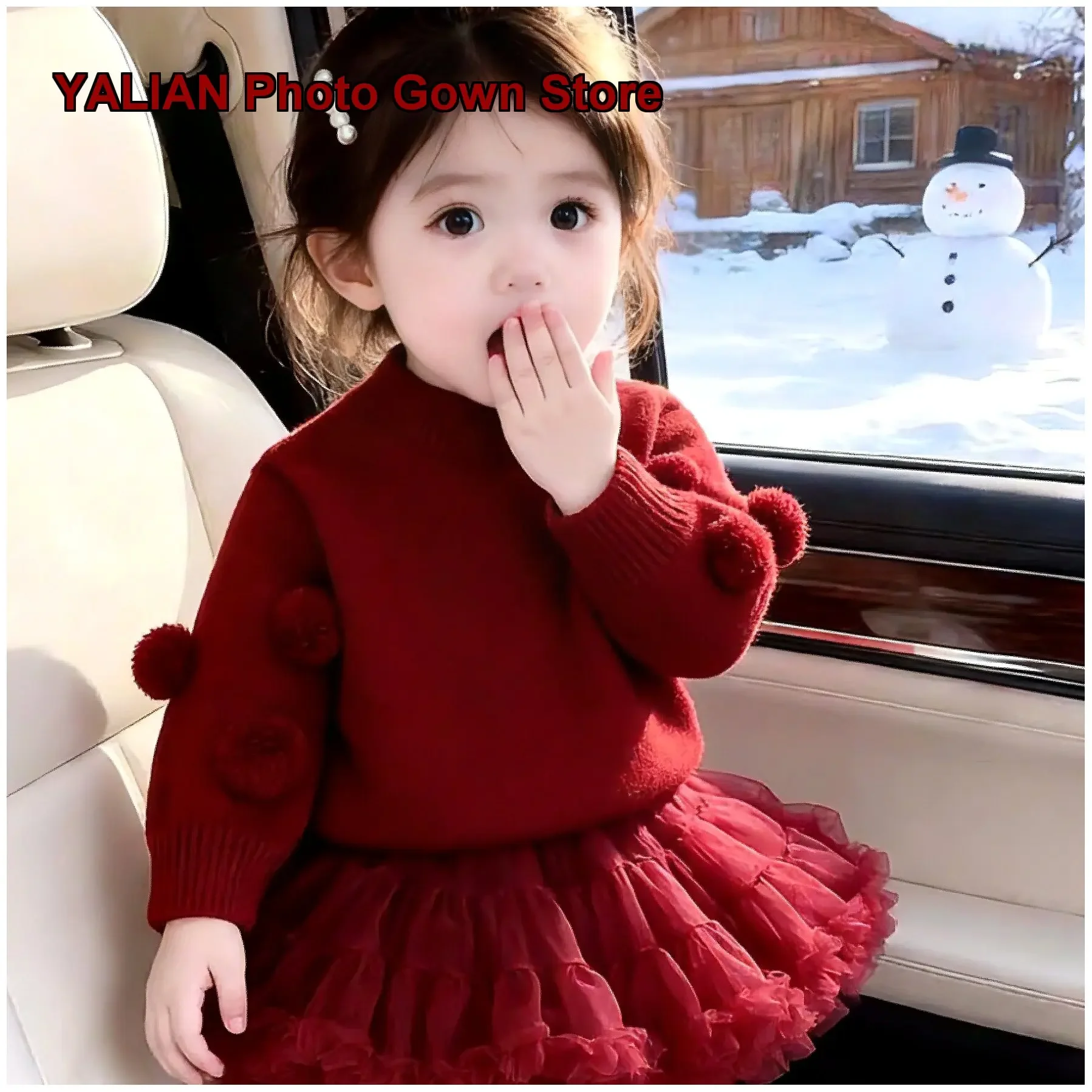 Baby Girl Cute Princess Pullover Sweater Kids Festive Red Handmade Ball Knit Top