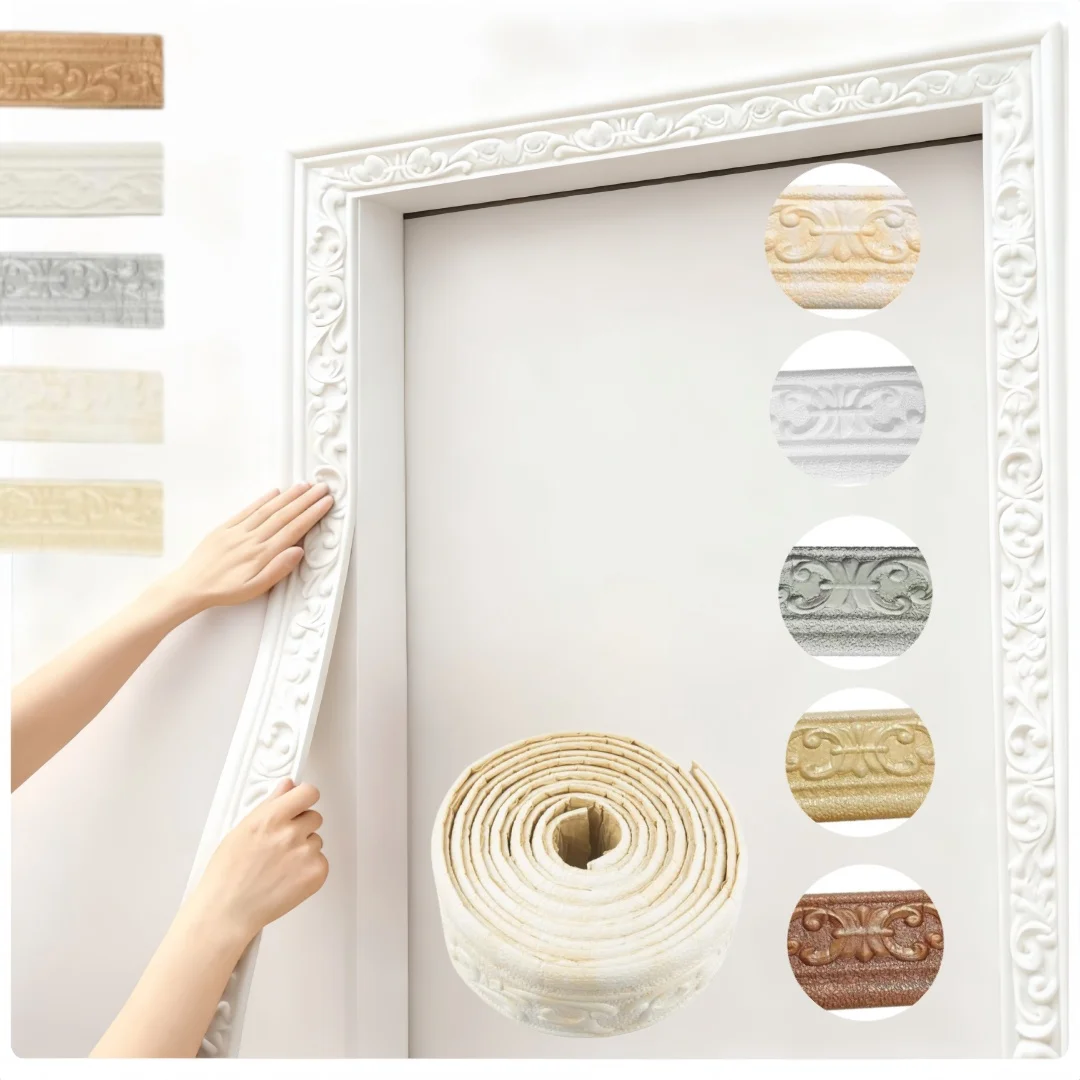 New 3D Wall Skirting Border Self Adhesive Waterproof Wall Stickers Door Frame Decoration Wallpaper