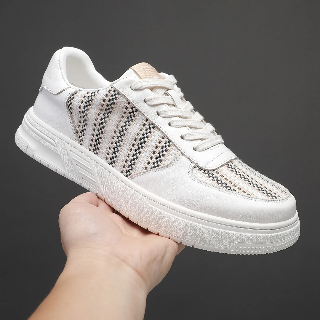 

Genuine leather board shoes Luxury designer's new style Leisure sports Fashion Party Outdoor trendy shoes Black and white