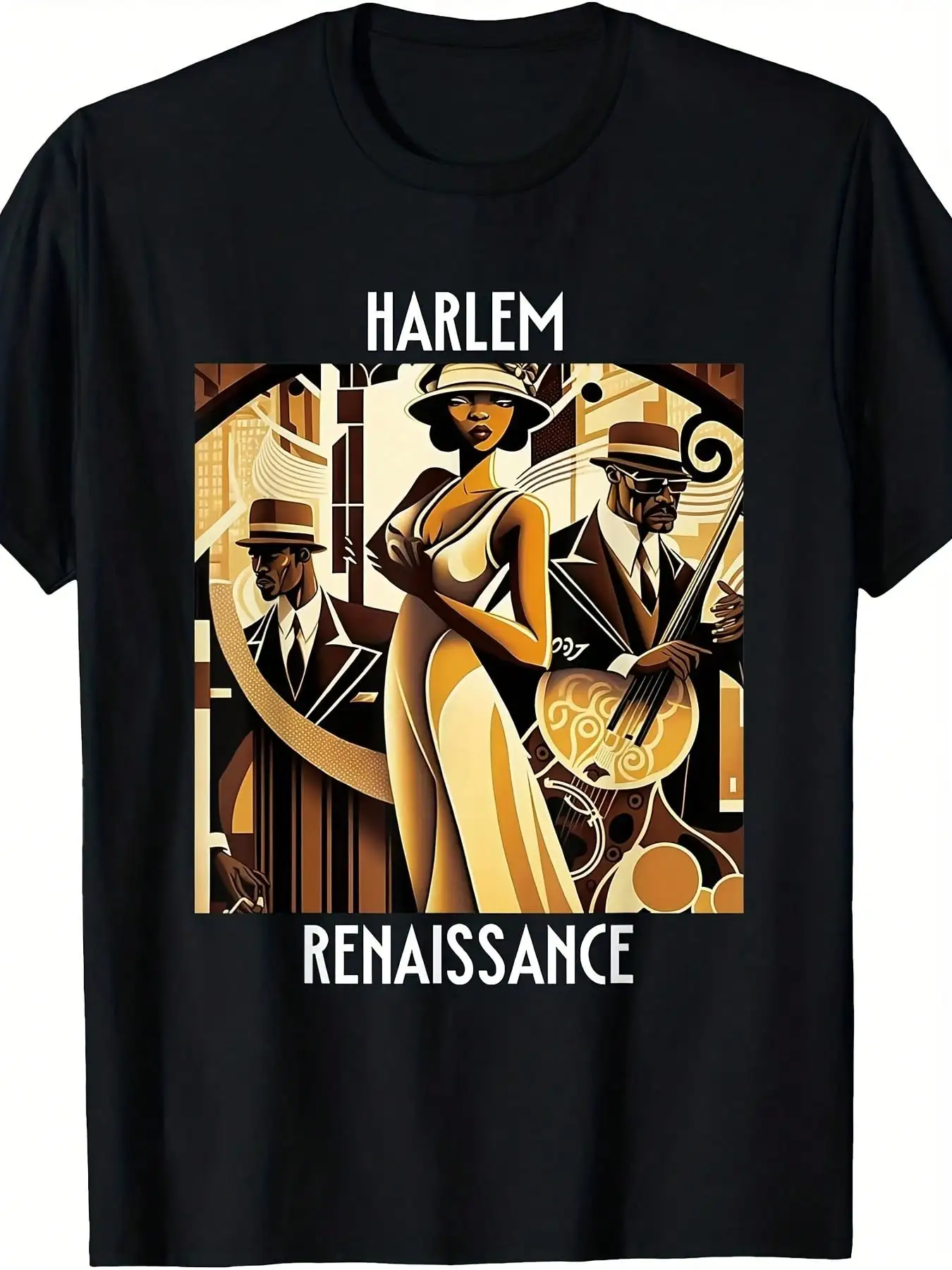 H Harlem Renaissance 1920s-Shirt - Vintage Month Cultural Apparel, Featuring 1920s Harlem Art Patterns, Round Neck Regular Fit, Casual Educational Wear, Available In Community Stores