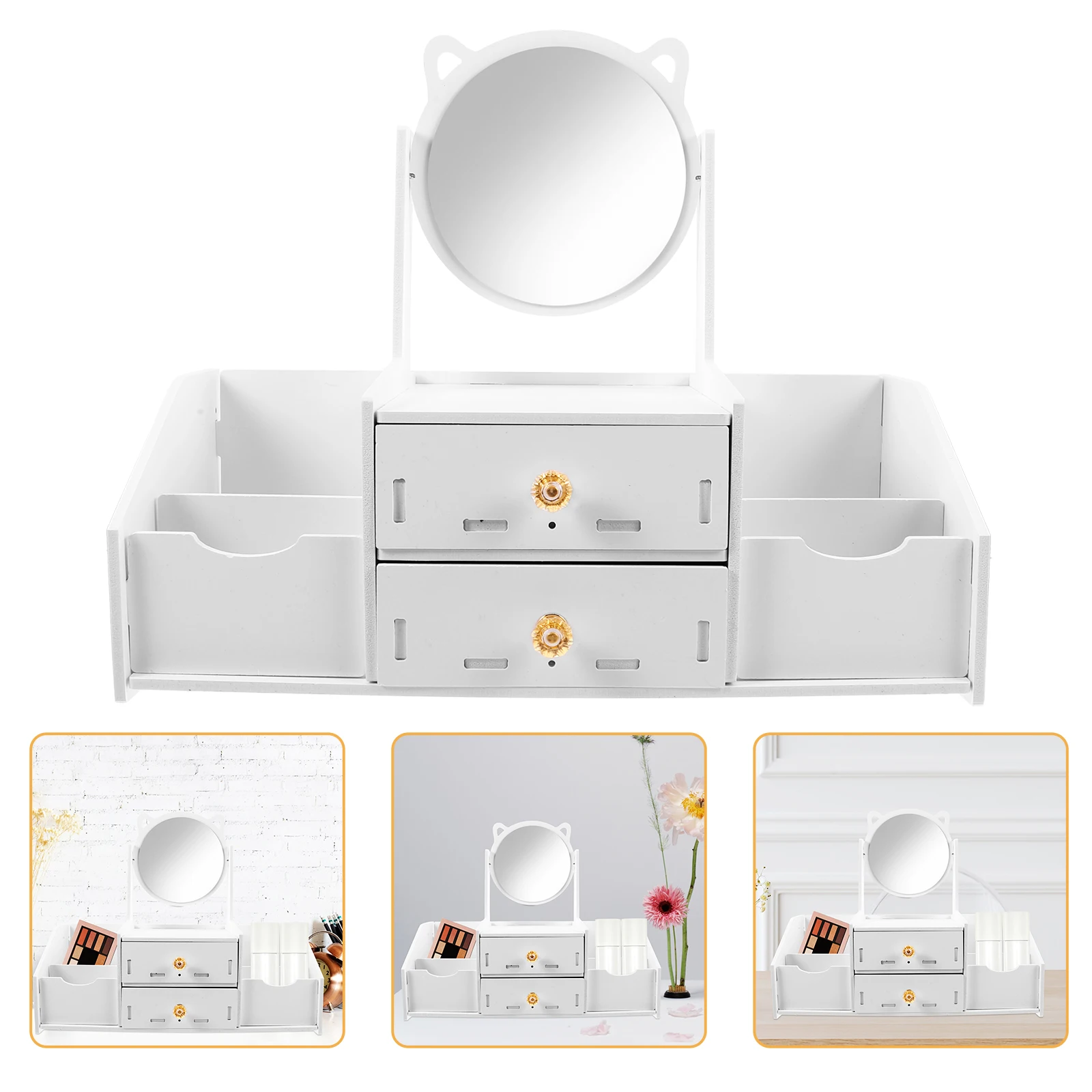 

Desktop Makeup ganizer Large Double tier Square Mirror Vanity Storage Box for Cosmetics Skincare Jewelry Space saving Drawers