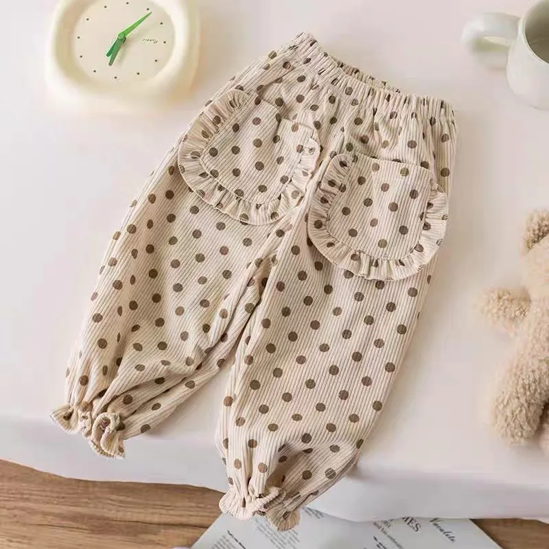 Girls Pants Spring and Autumn Baby Lantern Pants Retro 2025 New Autumn Outfit Pit Stripe Polka Dot Casual Pants