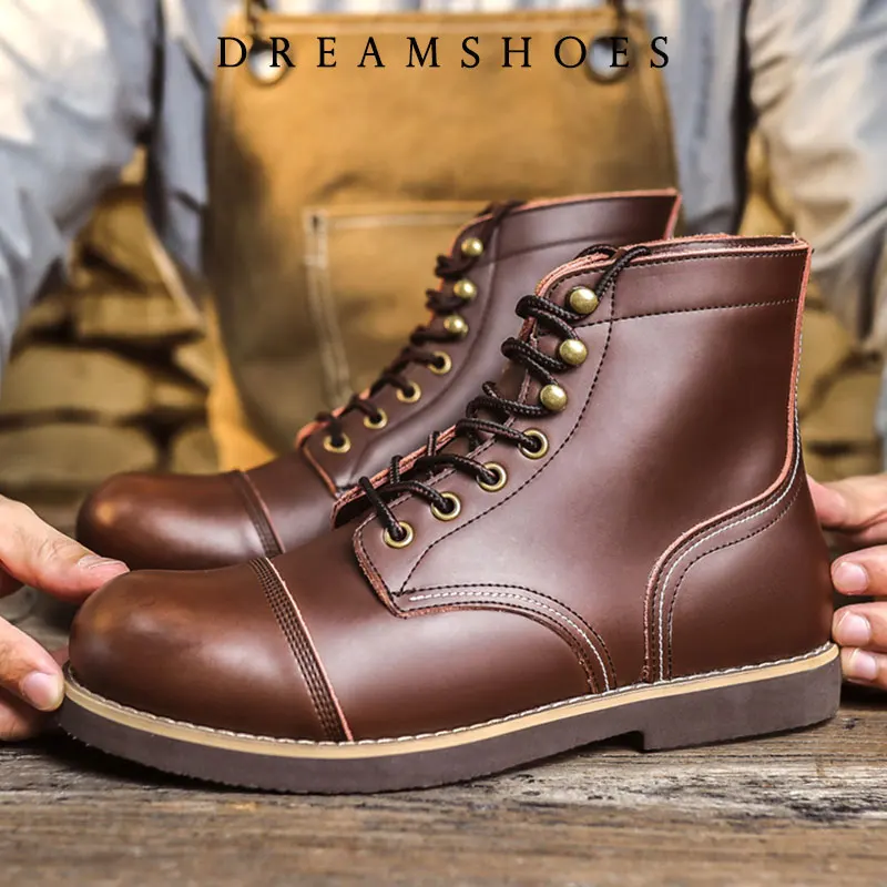 2026 New Japanese Vintage Designer Handmade Tooling Men Casual Shoes Cow Leather Round Toe Ankle Boots Motorcycle Boots Winter