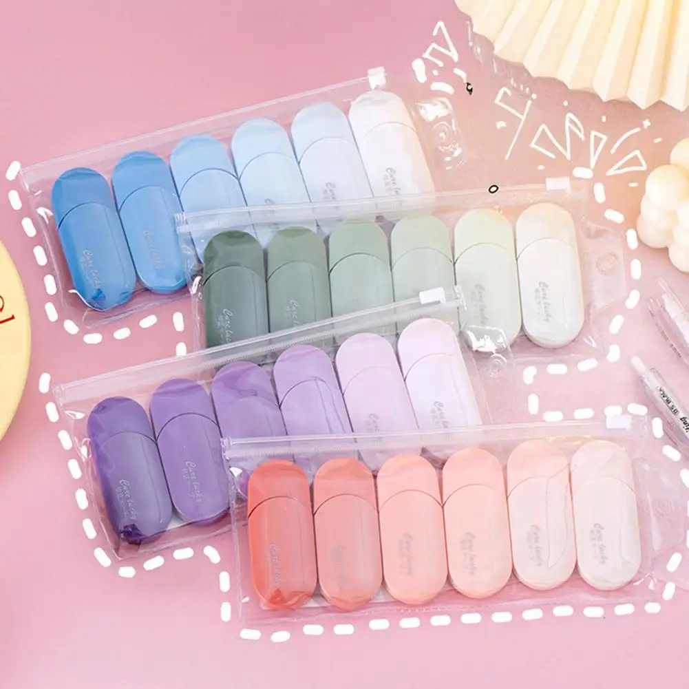 Smooth Correction Tape 6pcs Correction Tape Set with Gradient Color Case High-capacity Smooth Roller Tear-resistant for School