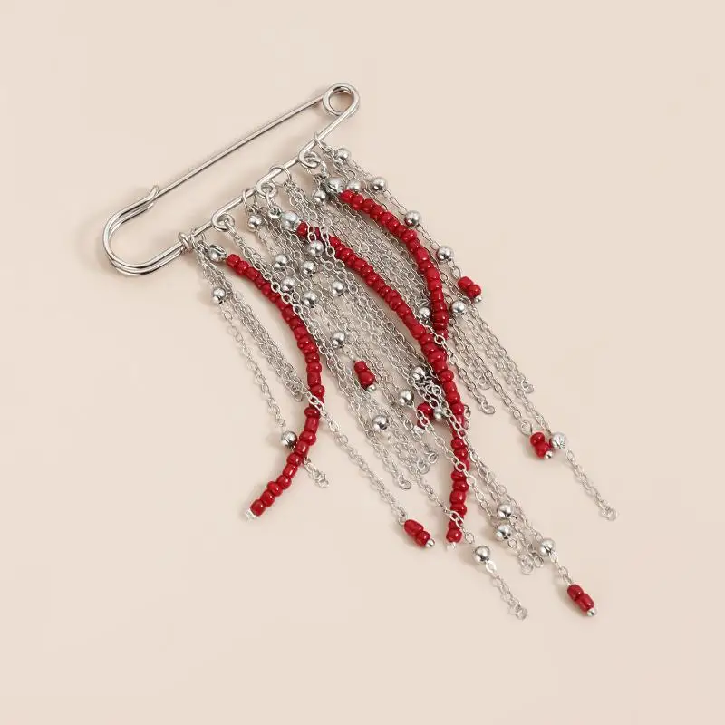 Fashion Exaggerated Beads Beaded Fringed Chain Brooch Retro Design Suit Pin Pendant Fixed Pin Party Jewelry Accessories Gifts
