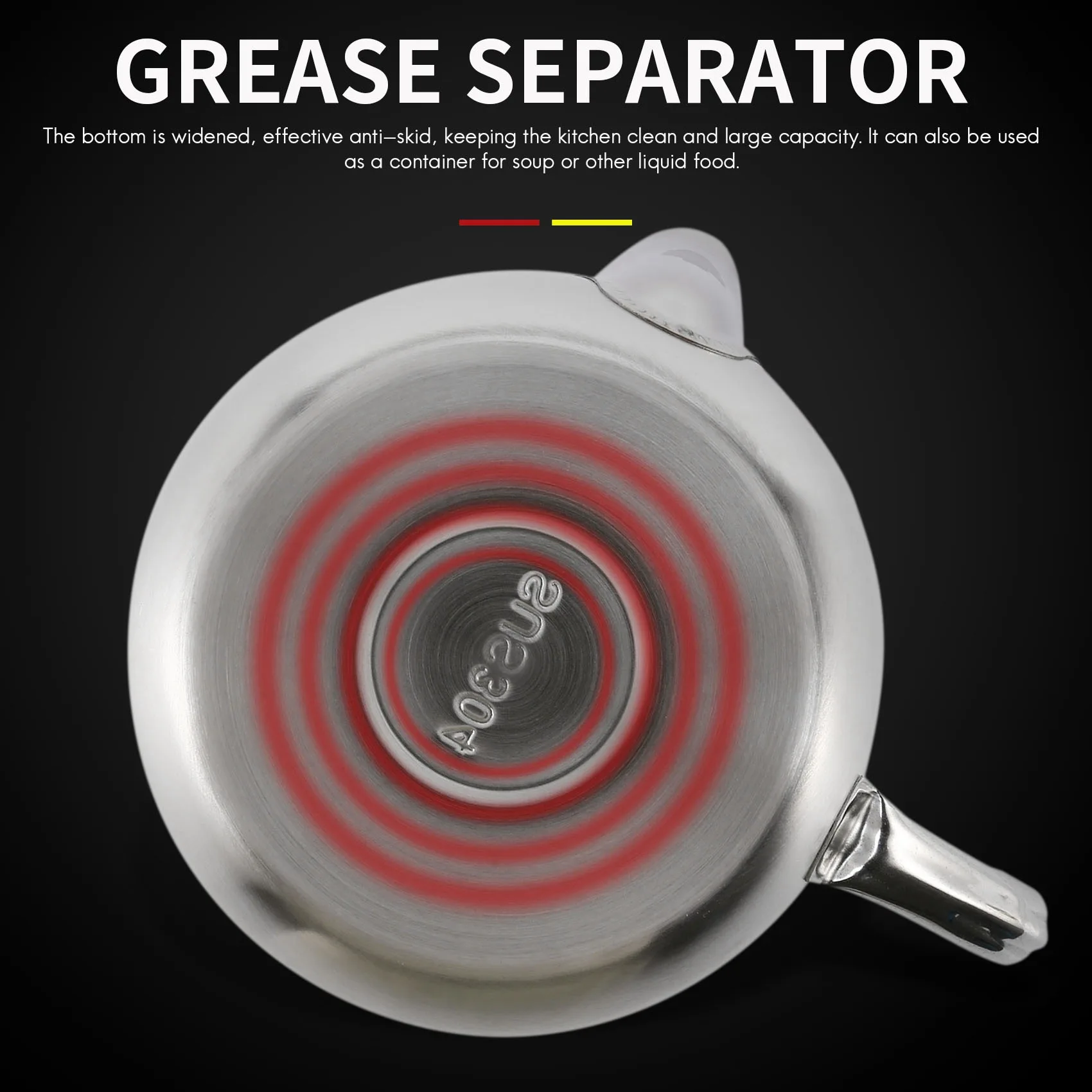 A36T-1000Ml Multifunction 304 Stainless Steel Gravy Oil Soup Fat Separator Grease Oiler Filter Strainer Bowl Kitchen Cooking Too