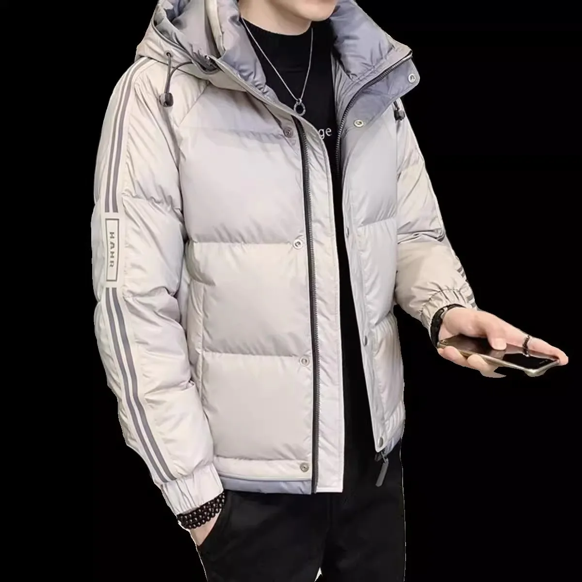 سترة شتوية سميكة محشوة بالقطن للرجال، معطف شبابي دافئ وعصري للطلاب مع غطاء للرأس وأكمام طويلة وإغلاق بسحاب #5