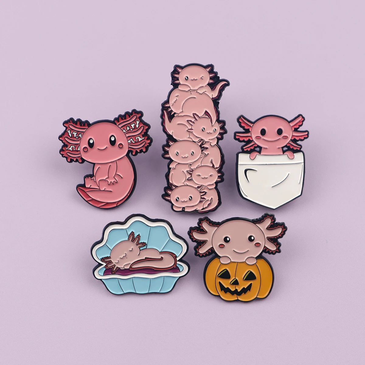 Sleeping Axolotl Pin Lapel Pins for Backpacks Pumpkin Enamel Pin Cute Collar Badges Brooch Accessories Fashion Jewelry Gifts