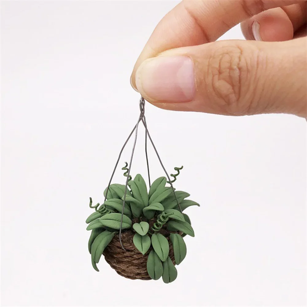 1/12 Doll House Miniature Green Potted Plant Simulation Hanging Flower Model Toys for Mini Decoration Dollhouse Accessories