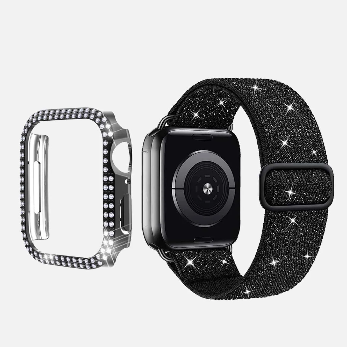 Crystal jewelry diamond watch protective case shiny nylon elastic band For apple watch ultra2 1 se s9 8 7 6 series women41454440