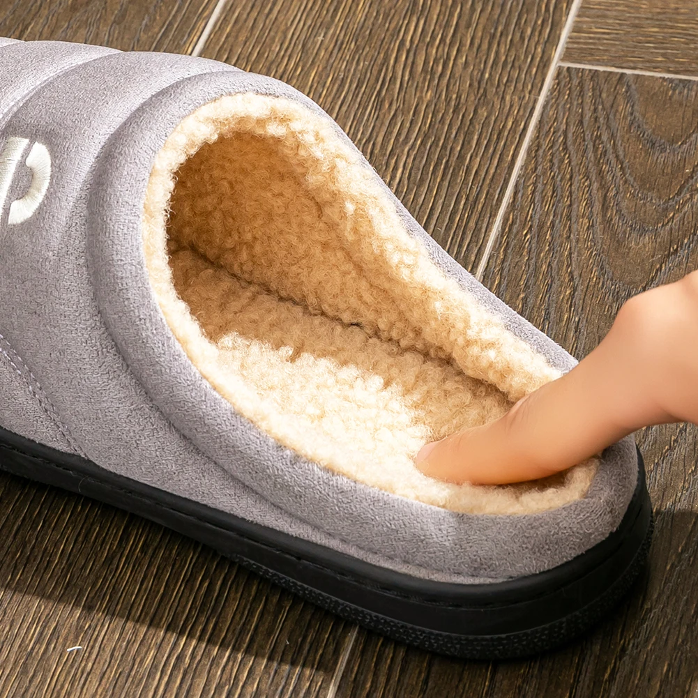 شبشب ذو نعل سميك من جلد الغزال للرجال، نعل TPR من إسفنج الذاكرة، وسادة ناعمة دافئة، تصميم مخطط غير قابل للانزلاق، أحذية منزلية مريحة للاستخدام الداخلي #3