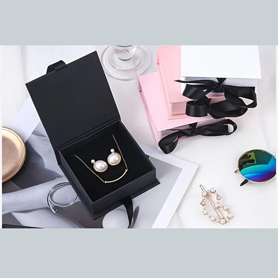 Jewelry Packaging Box, Ribbon Flip Box, Jewelry Gift Storage Box, For Earrings Rings Necklaces Bracelets Pendants