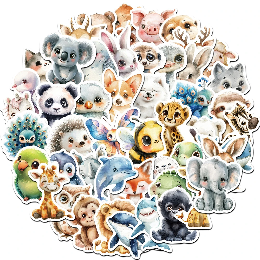 10/30/50pcs Carino Per Bambini Libro Dipinti Animali Adesivi Estetica FAI DA TE Bagagli di Skateboard Carino Watercolo Graffiti Adesivo giocattoli