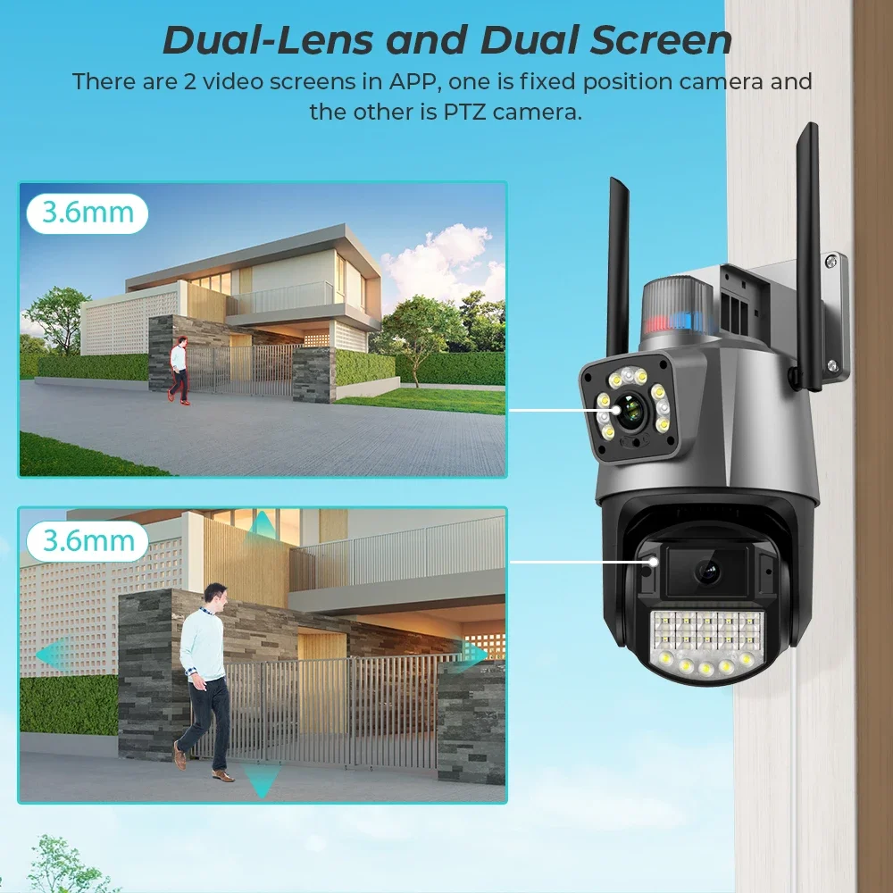 Imagem -02 - Câmera ip de Lente Dupla ao ar Livre 8mp 4k hd Wifi Tela Dupla Rastreamento Automático Luz de Alarme Vigilância por Vídeo de Segurança Cctv Aplicativo Icsee