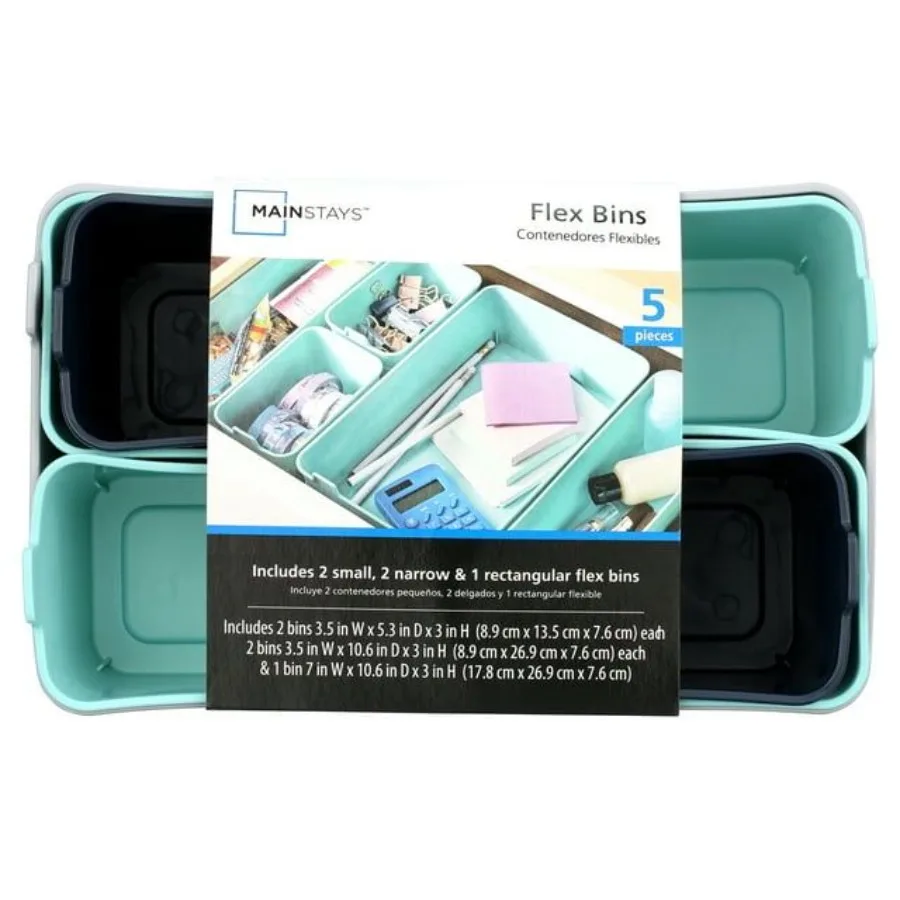

Mainstays 6 Pack Set of 5 Drawer Organizers Assorted Colors Durable Storage Trays for Home and Office