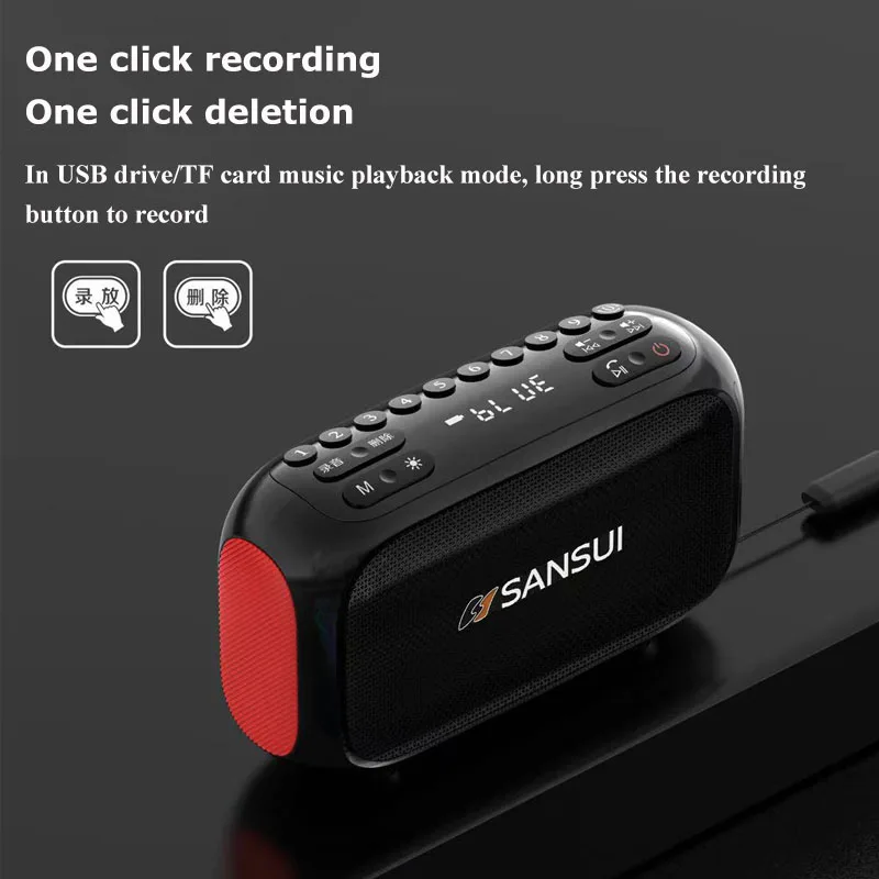 Мини Портативный FM радио открытый тяжелый бас Bluetooth динамик рекордер со светодиодным дисплеем беспроводной громкой связи TF USB MP3 музыкальный плеер