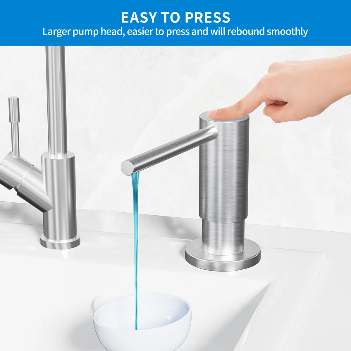 Stainless Steel Sink Soap Dispenser Easy Press Pump Head Smooth Rebound Built-in Kitchen Detergent Dispenser for Dish Washing