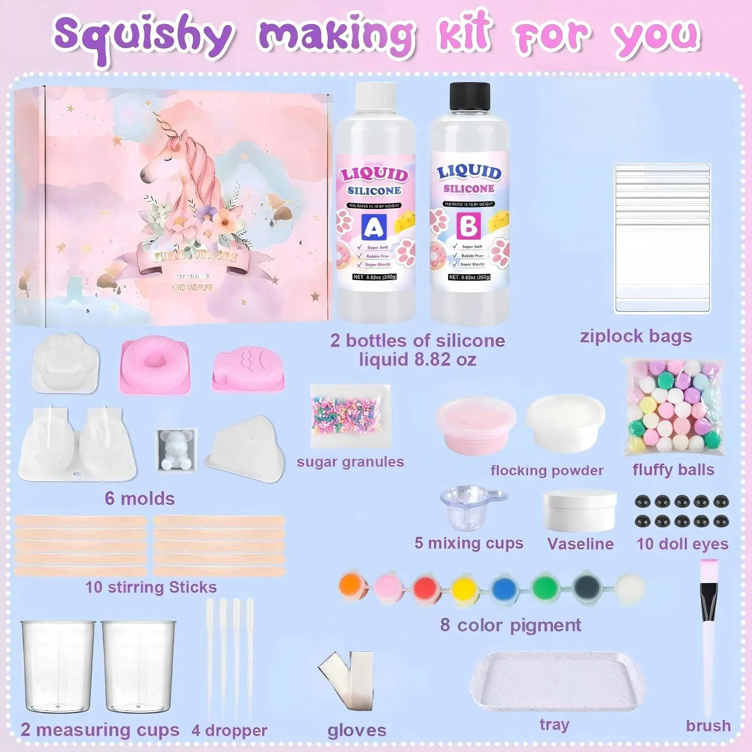 

DIY Taba Squishy Making Kit 18oz Liquid Silicone 1:1 AB Ratio Epoxy Resin Mix for Squishy Making Cat Claw Rabbit Bear Mold