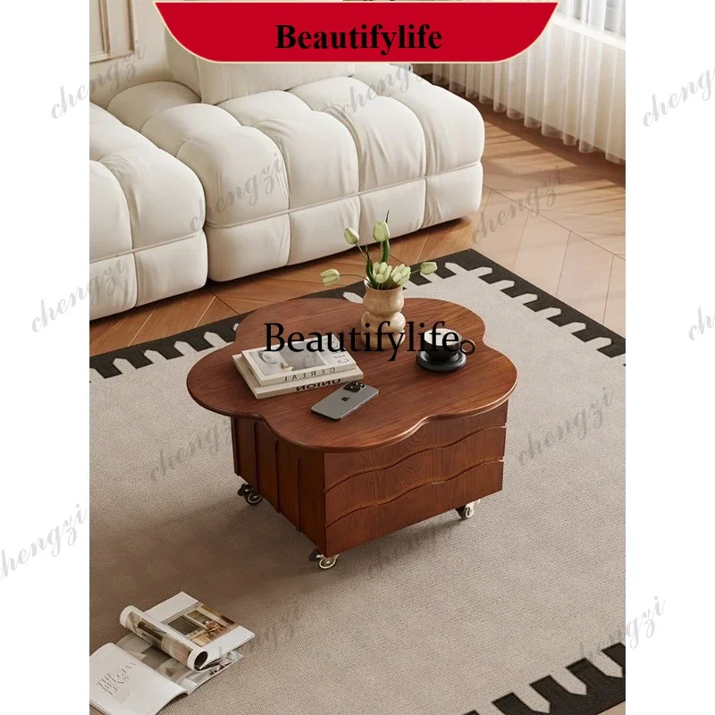 Retro style multi-functional coffee table petal coffee table solid wood lifting mobile coffee table p182