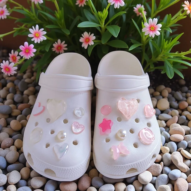 핫세일 패션 트렌드 홀 슈즈 참 DIY 핑크 러브 슈즈 버클 장식 신발 참 샌들 클로그 어린이 선물
