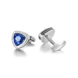 Fashion High-end Geometric Crystal Cufflinks for Men's Business Banquet French Shirts Luxury Simple Blue Yellow Cuff Accessories