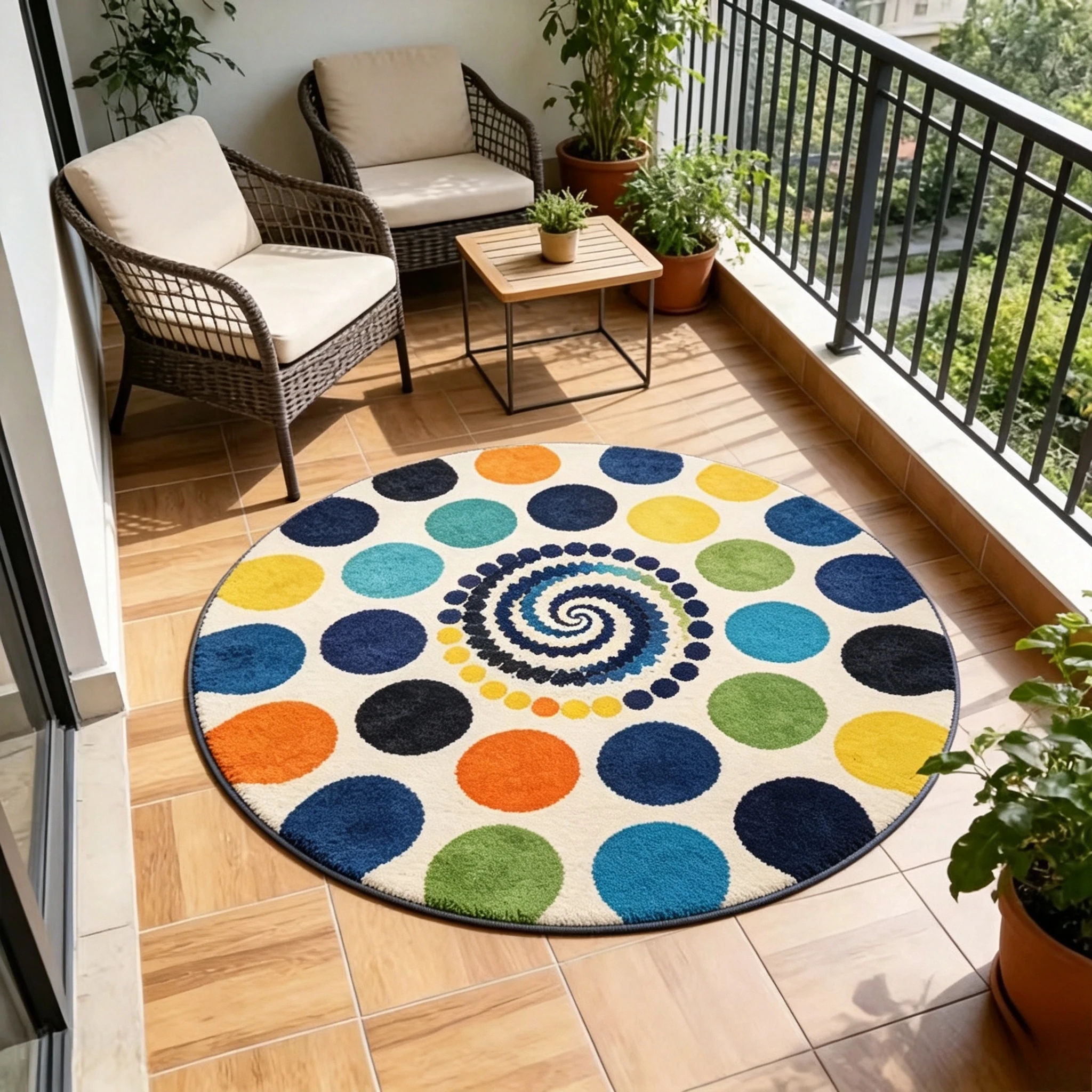 Colorful Round Rug Dot Spiral Pattern Print Floor Mat Vibrant Home Decor for Balcony Living Room Bedroom Indoor Household Space