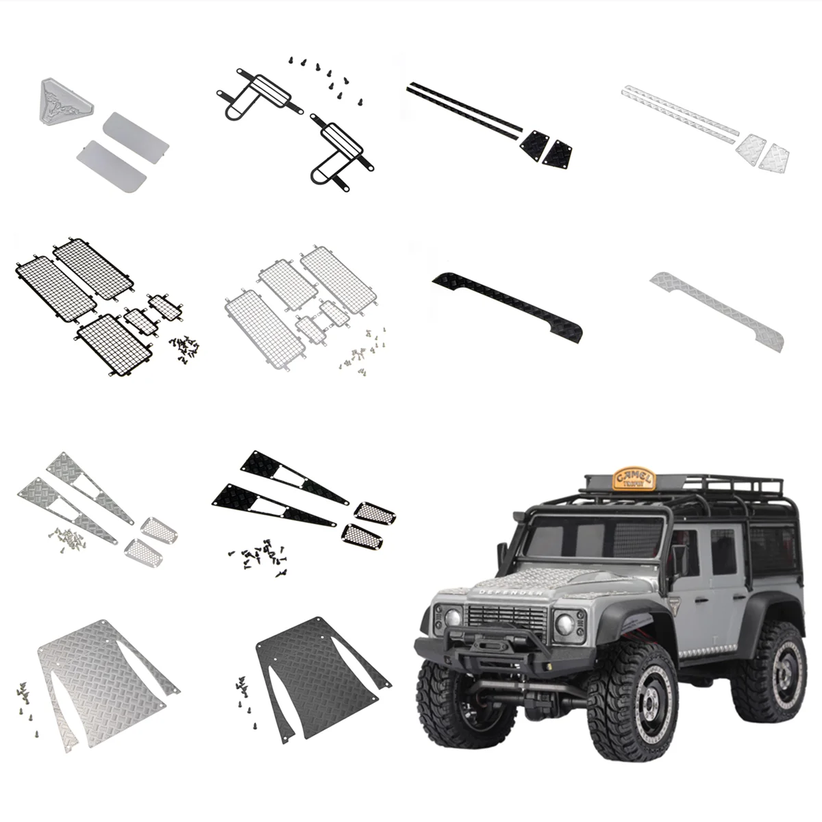 TRX4M Defender Decorations DIY Accessaries Lampshade Rearview Mirror Window Mesh Anti-skid Plate 1/18 RC Car Upgrade Parts