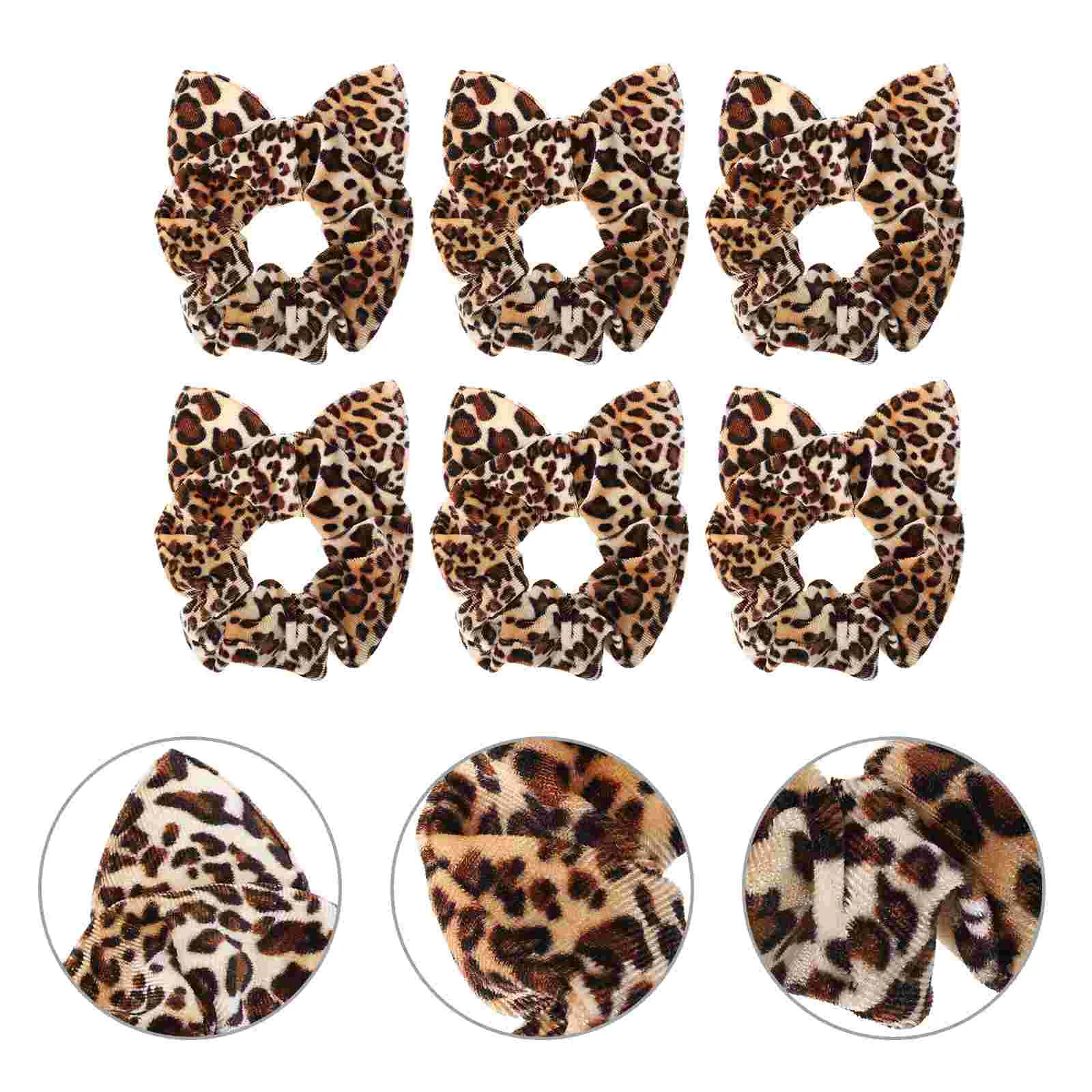 

6 Pcs Leopard Hair Tie Ties for Women's Ponytail Holder Elastics Dense Cheetah Scrunchie Fabric Holders Thick Accessories