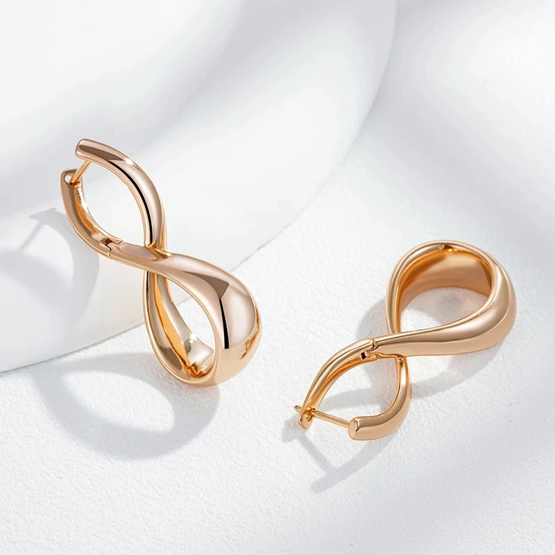 Wbmqda Geometric Shape Metal Long Drop Earrings For Women 585 Rose Gold Color Fashion Elegant Daily Matching Fine Jewelry Gifts