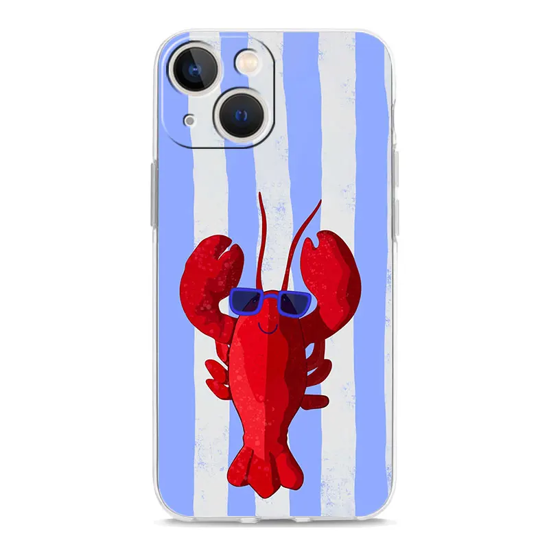 Phone Case For iPhone 18 17 16e 15 14 13 12 11 Pro Max 7 8 Plus Shell Colorful Sardine Lobster Fish For iPhone17 Clear Cover