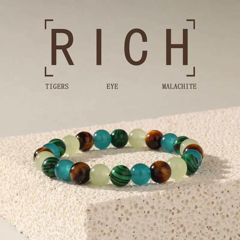 

【Мелордust】Браслет из натурального камня Браслет богатства Аквамарин Тигровый глаз Малахитовые бусины
