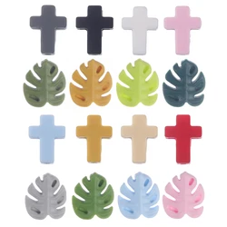 10Pcs Leaves Cross Silicone Bead Food Grade Teether Teething Bead For DIY Bracelet Baby Pacifier Chain Oral Nursing Accessories