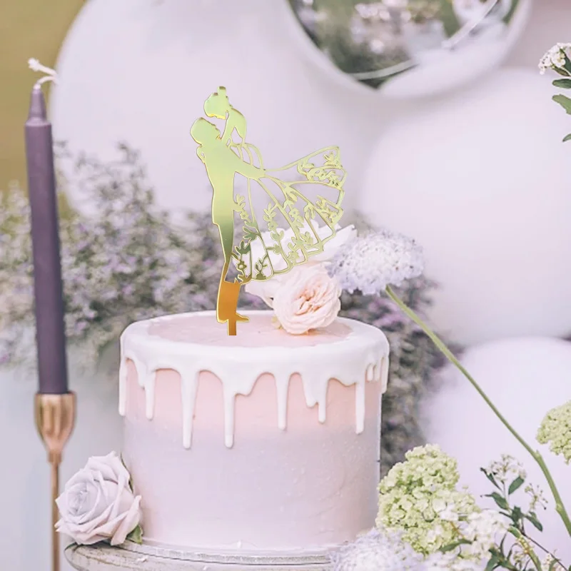1pc Mr&Mrs Wedding Cake Topper Golden Bride and Groom Acrylic Cake Topper for Engagement Mariage Party Wedding Cake Decorations