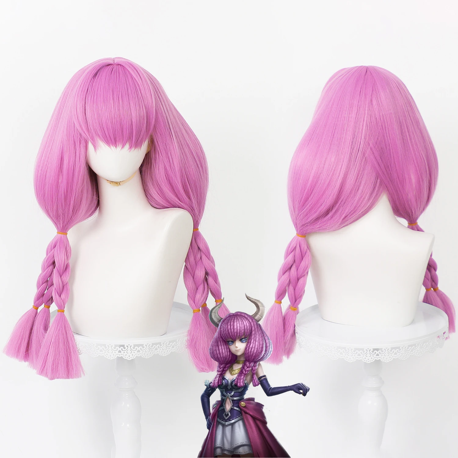 70CM Hot Selling Two-Tone Pink Long Wig with Double Braided Ponytails Heat Resistant Synthetic Hair for Cosplay