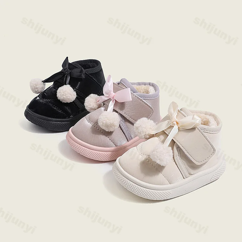 

Winter Baby Cotton Shoes Children Boots Warm Plush Outdoor Anti-slippery Kids Causal Shoes Toddler Fashion Bowknot Cotton Boots