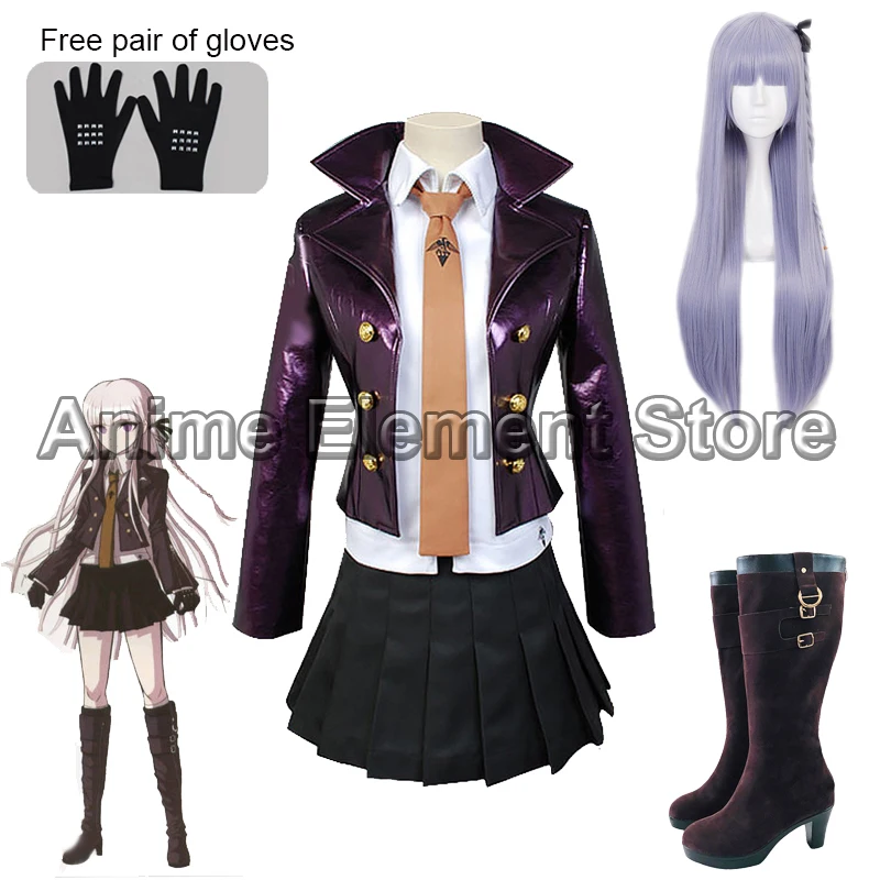 Disfraz de Anime Danganronpa Kyoko Kirigiri para mujer, conjunto de vestido con guantes, peluca de Halloween, Falda corta, chaqueta, camisa, corbata