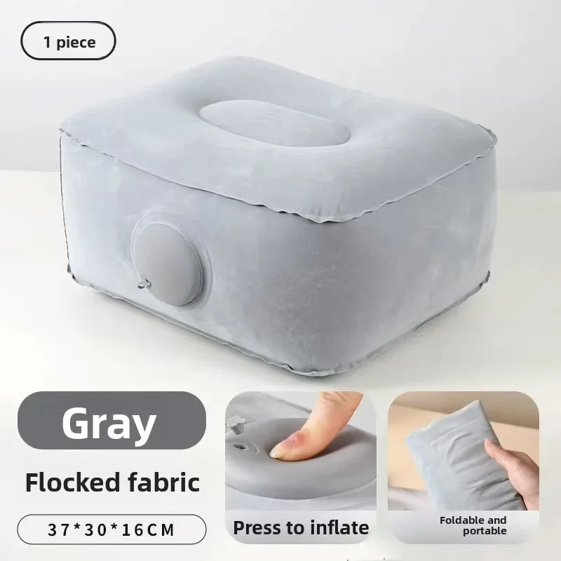 Press Inflate Flocked Inflatable Nap Pillow, Foldable Portable Office Desk Rest Cushion for Travel Airplane Car Camping