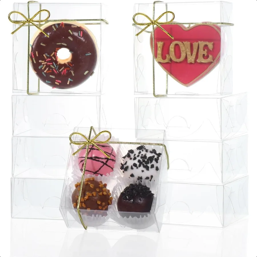 3,3 x 3,3 x 1,5 Zoll, 50 Stück, durchsichtige Verpackungen, perfekt zum Präsentieren kleiner Gegenstände, Schmuck, Basteln, Leckereien, Oreos-Seife, Aron-Schokolade