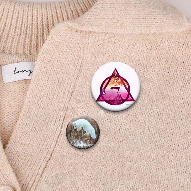 I Like Therian Heart Kawaii Brooches Theta Delta Therian Sign Fox Cat Cartoon Button Pins Round Display Badge Accessories Gifts view 3