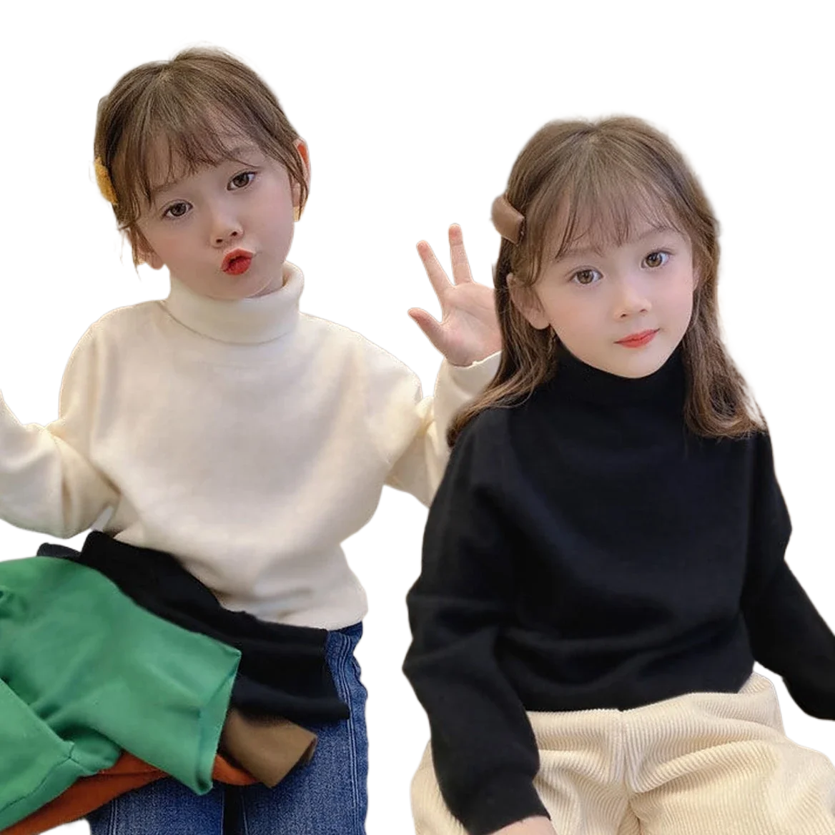 

Kids Warm Leisure Spandex Autumn Winer Turtleneck Thermal Sweater Base Shirts 3-11 Years Boys Girls Thickned Casual Top Clothes