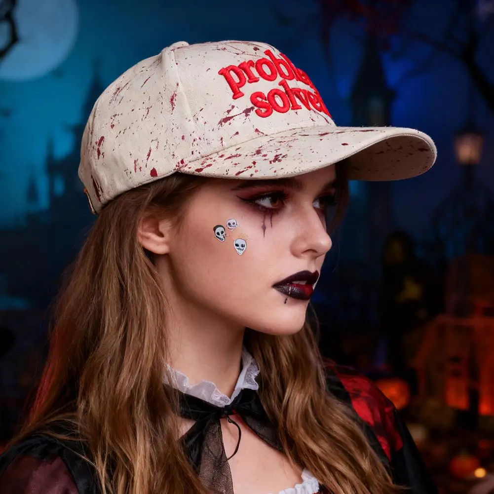 3D Embroidery Problem Solved Bloody Hat Party Costume Baseball Hat Unique Retro Blood Stain Print Baseball Hat