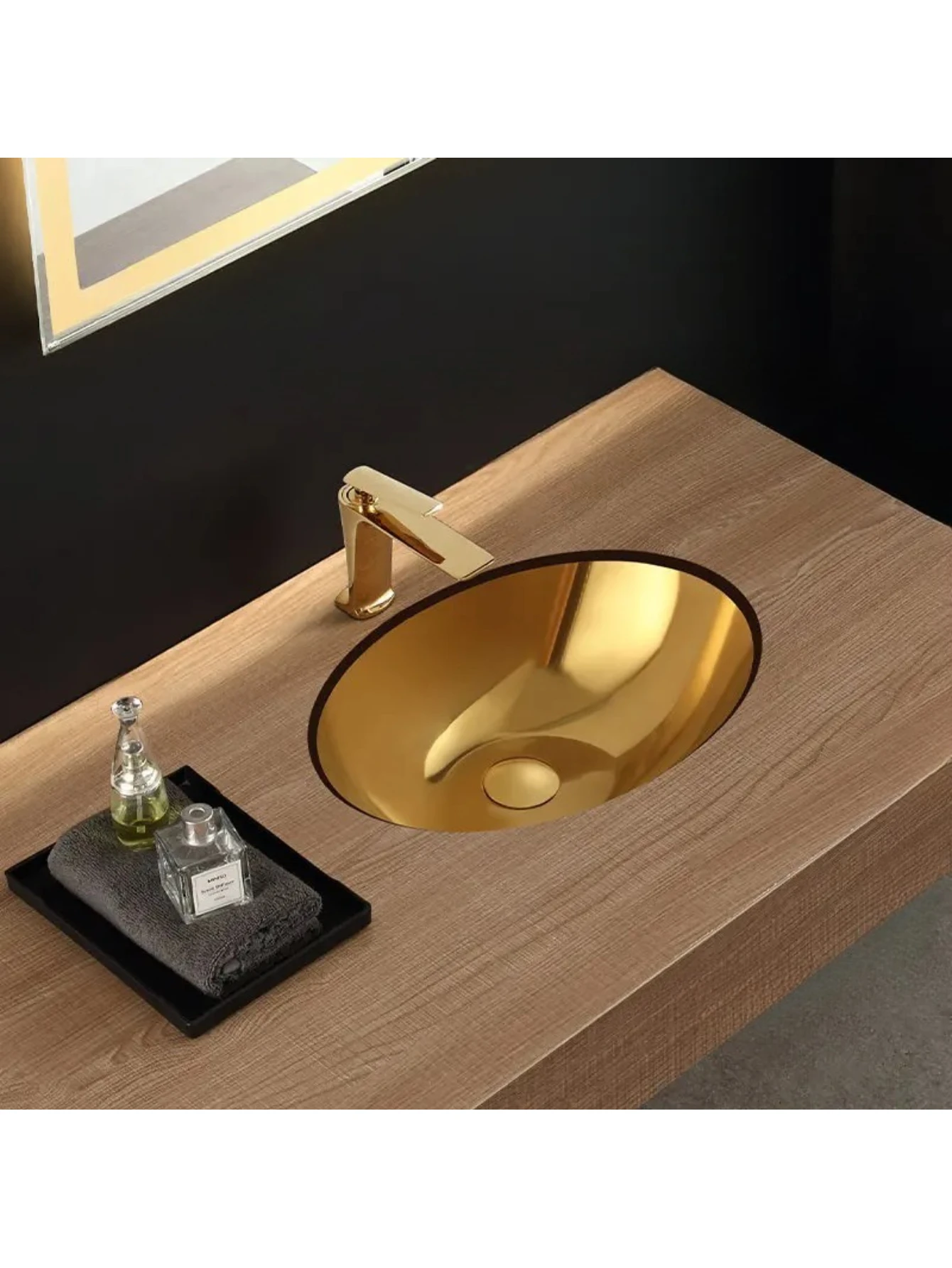 Bathroom fixtures Golden Wash Basin Under Stage Single Basin Embedded Black Kitchen Sink Oval Stainless Steel Bathroom Sinks